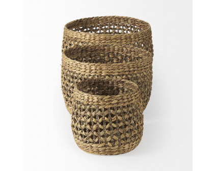 Mercana - Dakota Medium Brown Seagrass Round Basket (Set of 3)