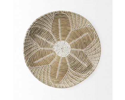 Mercana Mekhi Wall Hanging Plate Seagrass with White String Round - Beige/White