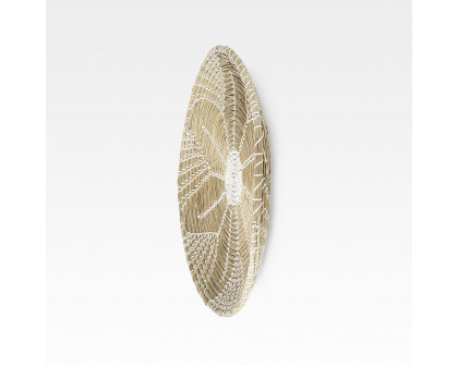 Mercana Mekhi Wall Hanging Plate Seagrass with White String Round - Beige/White