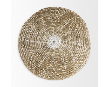 Mercana Mekhi Wall Hanging Plate Seagrass with White String Round - Beige/White