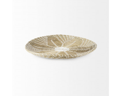 Mercana Mekhi Wall Hanging Plate Seagrass with White String Round - Beige/White