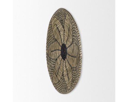 Mercana Mekhi Wall Hanging Plate Seagrass with Black String Round - Beige/Black