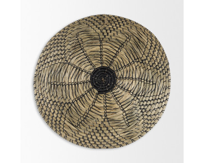 Mercana Mekhi Wall Hanging Plate Seagrass with Black String Round - Beige/Black