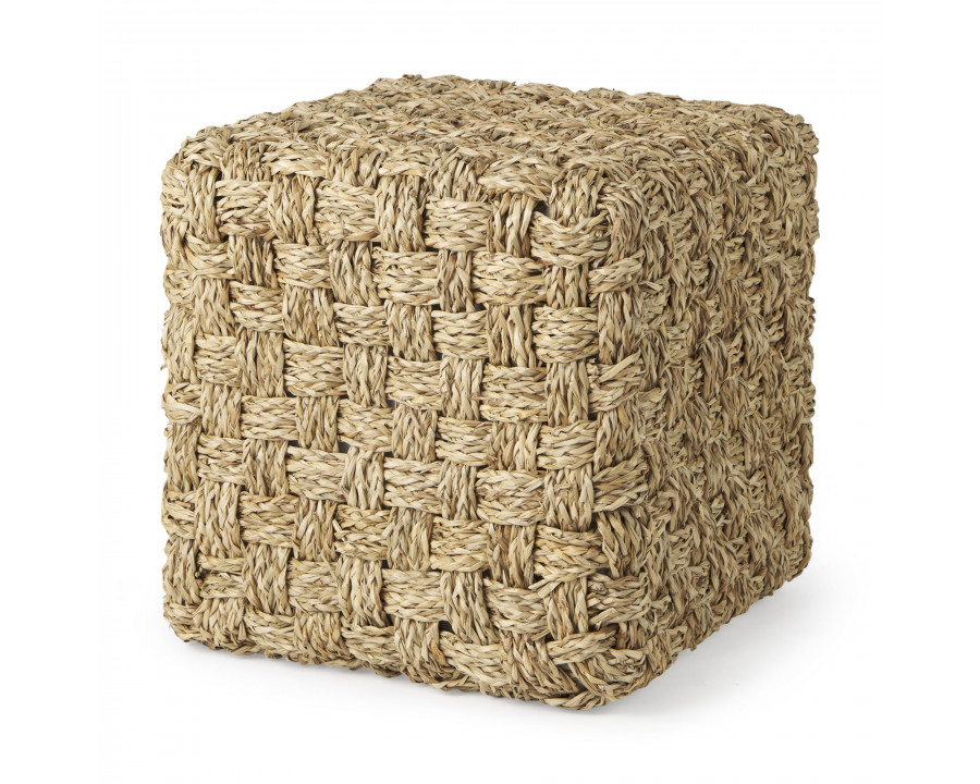 Mercana - Adele Medium Brown Seagrass Woven Square Pouf