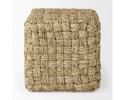 Mercana - Adele Medium Brown Seagrass Woven Square Pouf