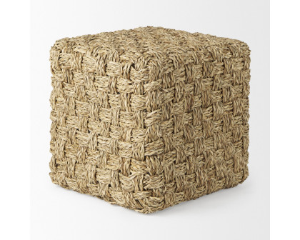 Mercana - Adele Medium Brown Seagrass Woven Square Pouf