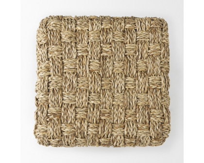 Mercana - Adele Medium Brown Seagrass Woven Square Pouf