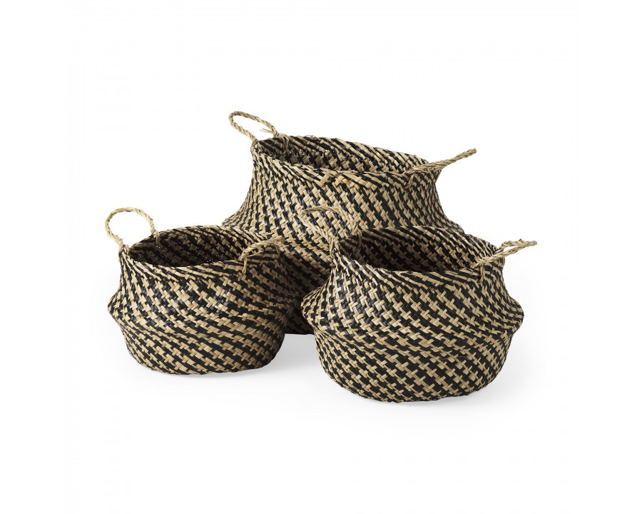 Mercana - Gaia Light and Dark Brown Cross Patterend Belly Seagrass Basket (Set of 3)