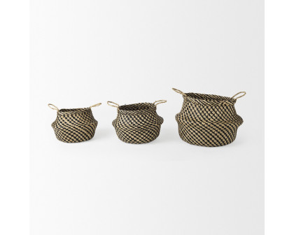 Mercana - Gaia Light and Dark Brown Cross Patterend Belly Seagrass Basket (Set of 3)