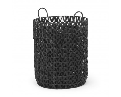 Mercana - Lola Black Water Hyacinth Zig Zag Weave Round Basket/Handles (Set of 3)