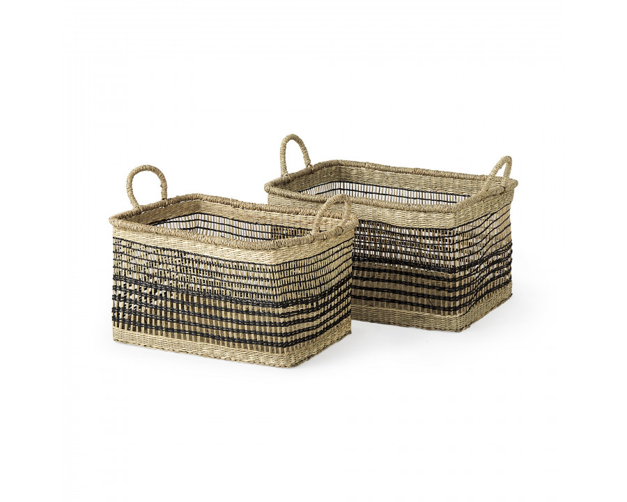 Mercana - Nia Light Brown Seagrass Rectangular Basket with Handles (Set of 2)