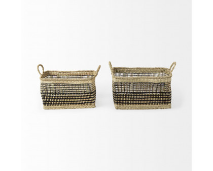 Mercana - Nia Light Brown Seagrass Rectangular Basket with Handles (Set of 2)