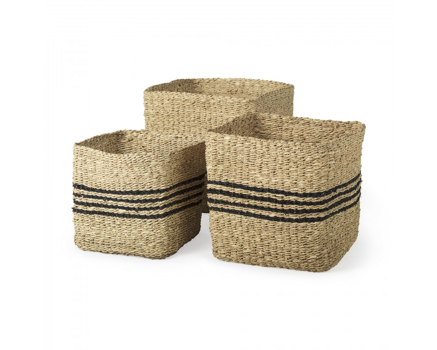 Mercana - Cullen Grey Twisted Seagrass Square Basket (Set of 3)