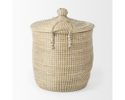 Mercana - Olivia Beige Seagrass Basket with Lid and Handles (Set of 3)