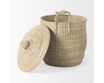 Mercana - Olivia Beige Seagrass Basket with Lid and Handles (Set of 3)