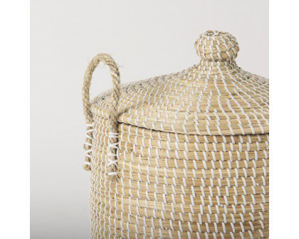 Mercana - Olivia Beige Seagrass Basket with Lid and Handles (Set of 3)