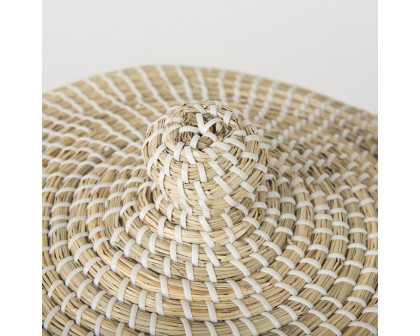 Mercana - Olivia Beige Seagrass Basket with Lid and Handles (Set of 3)