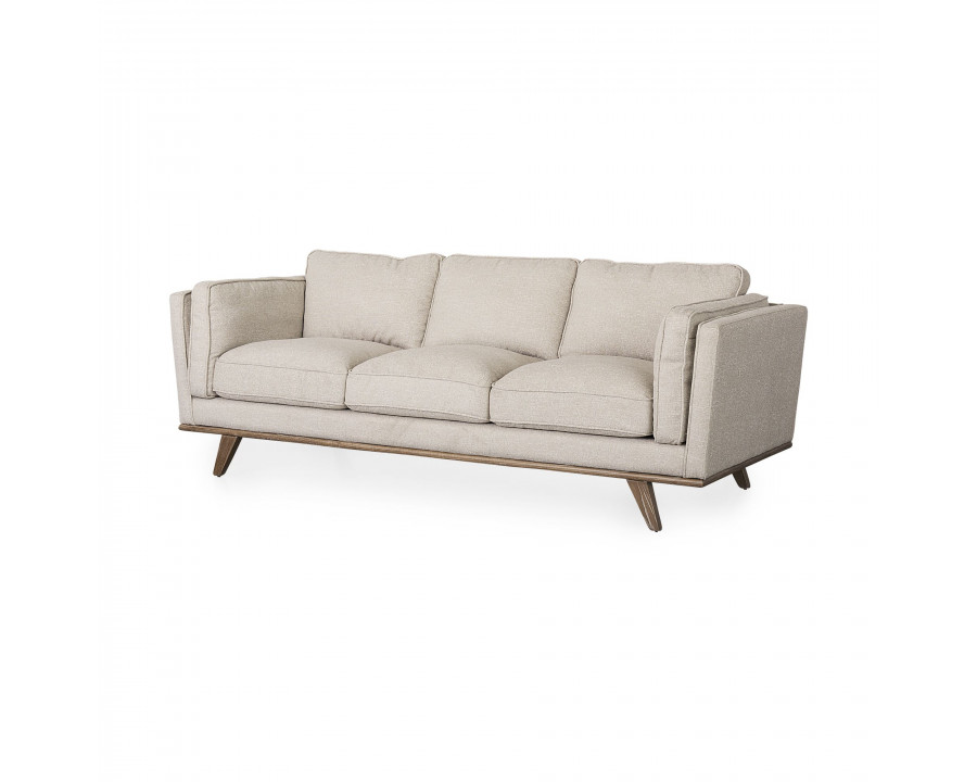 Mercana Brooks 3 Seater Sofa with Medium Brown Wooden Legs - Cream, Fabric