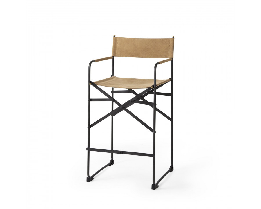 Mercana Direttore 40" Counter Stool with Black Iron Frame - Brown