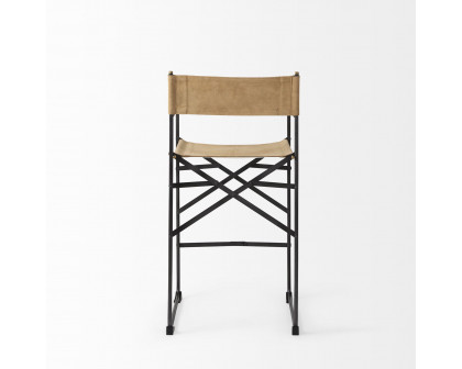 Mercana Direttore 40" Counter Stool with Black Iron Frame - Brown