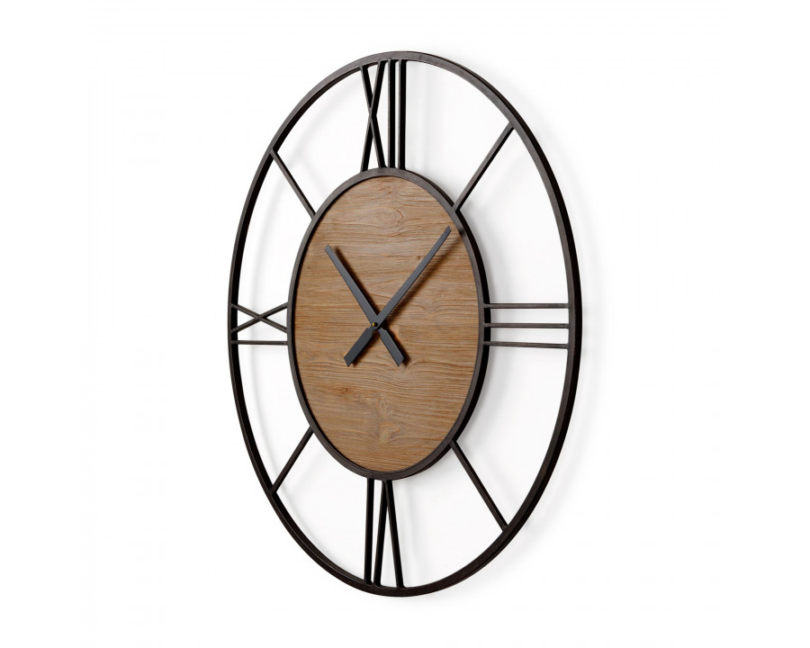 Mercana - Brielle Black Iron/Wood Round Wall Clock