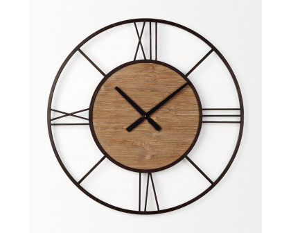 Mercana - Brielle Black Iron/Wood Round Wall Clock