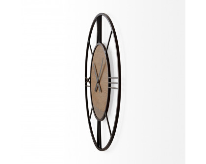 Mercana - Brielle Black Iron/Wood Round Wall Clock