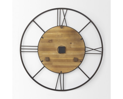 Mercana - Brielle Black Iron/Wood Round Wall Clock