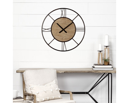 Mercana - Brielle Black Iron/Wood Round Wall Clock