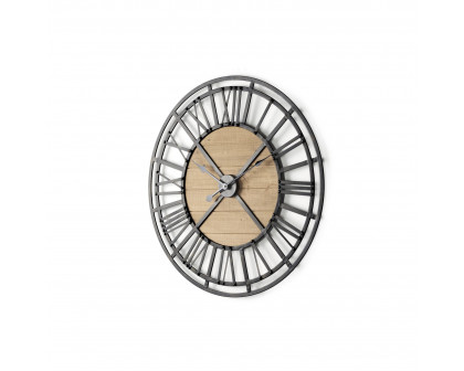 Mercana - Lewiston Iron/Wood Round Wall Clock