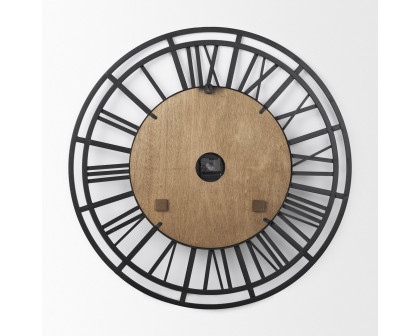 Mercana Lewiston 30" Iron/Wood Round Wall Clock - Black/Brown