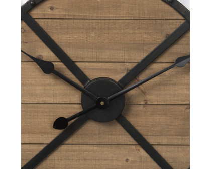 Mercana Lewiston 30" Iron/Wood Round Wall Clock - Black/Brown