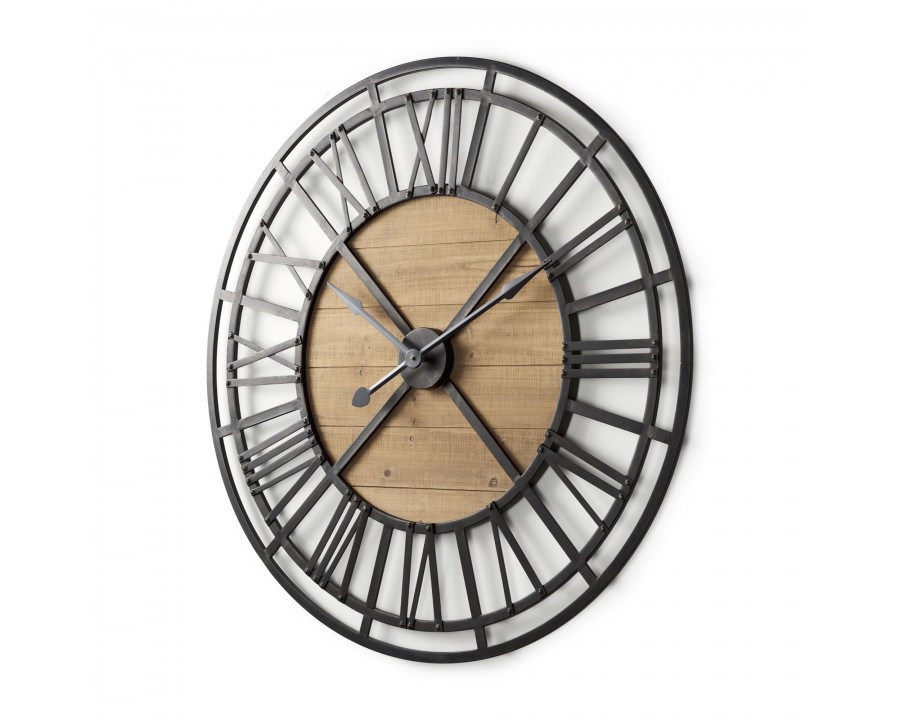 Mercana - Lewiston Iron/Wood Round Wall Clock