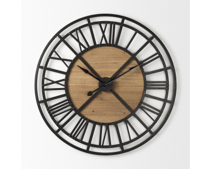 Mercana - Lewiston Iron/Wood Round Wall Clock