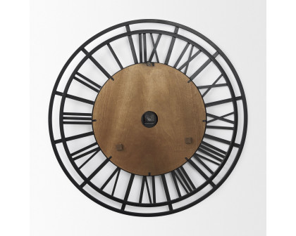 Mercana Lewiston 42" Iron/Wood Round Wall Clock - Black/Brown