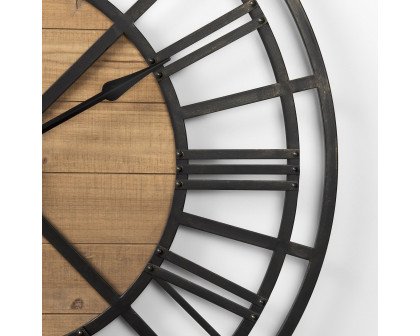 Mercana Lewiston 42" Iron/Wood Round Wall Clock - Black/Brown