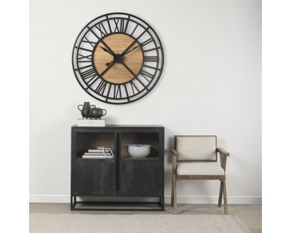 Mercana Lewiston 42" Iron/Wood Round Wall Clock - Black/Brown