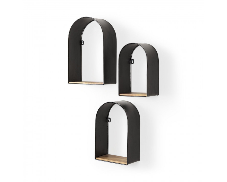 Mercana - Finley Black Metal W/Wood Wall Shelves (Set of 3)