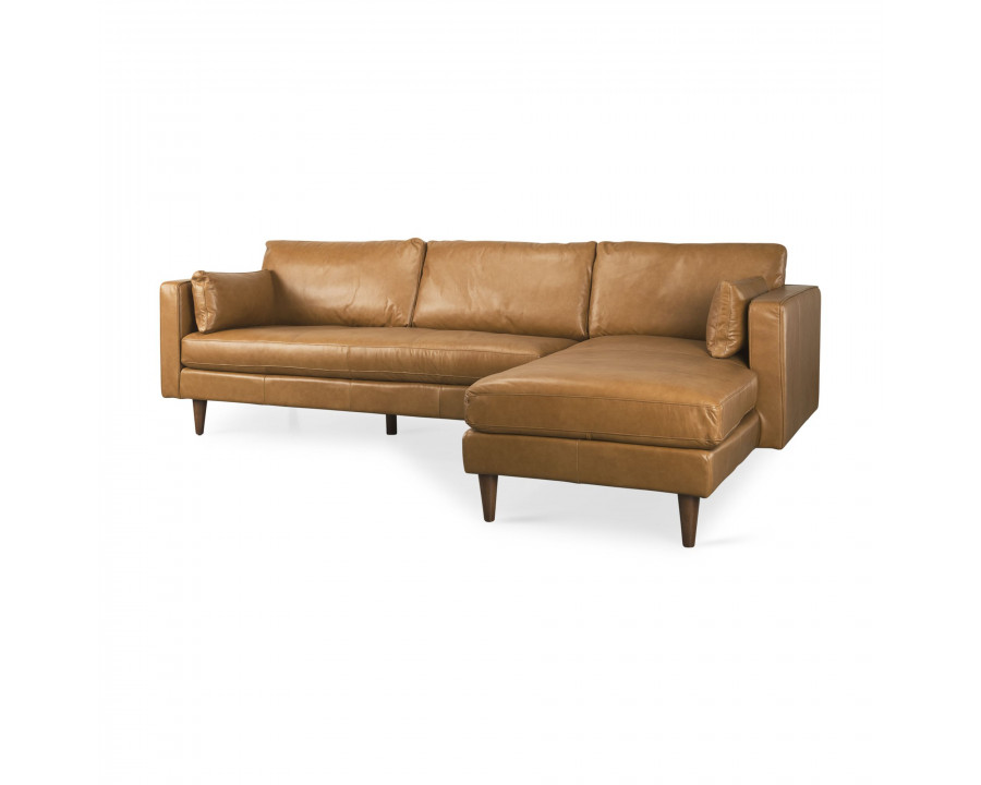 Mercana - Elton Right Chaise Sectional in Tan, Leather