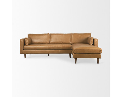 Mercana - Elton Right Chaise Sectional in Tan, Leather