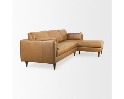 Mercana - Elton Right Chaise Sectional in Tan, Leather