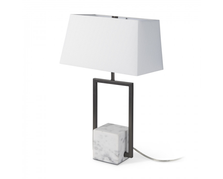 Mercana - Peyton Black Metal with Marble Cube and White Shade Table Lamp