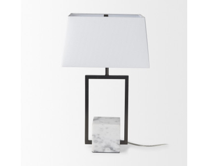 Mercana - Peyton Black Metal with Marble Cube and White Shade Table Lamp