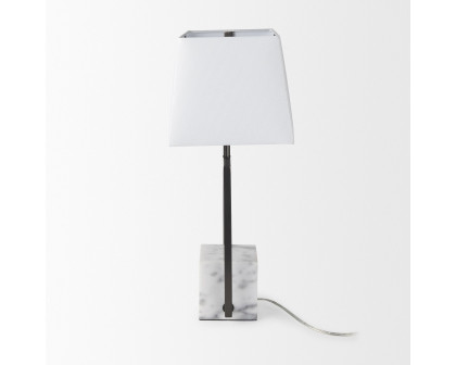 Mercana - Peyton Black Metal with Marble Cube and White Shade Table Lamp