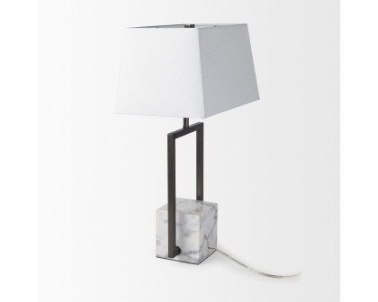 Mercana - Peyton Black Metal with Marble Cube and White Shade Table Lamp