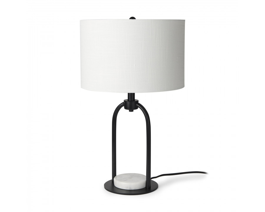 Mercana - Sarah Arched Black Metal with Marble Cube and White Shade Table Lamp