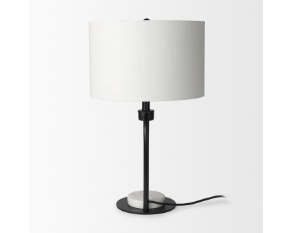 Mercana - Sarah Arched Black Metal with Marble Cube and White Shade Table Lamp