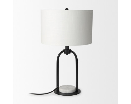 Mercana - Sarah Arched Black Metal with Marble Cube and White Shade Table Lamp