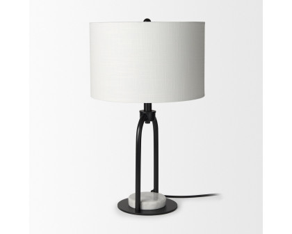 Mercana - Sarah Arched Black Metal with Marble Cube and White Shade Table Lamp