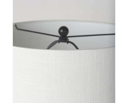 Mercana - Sarah Arched Black Metal with Marble Cube and White Shade Table Lamp